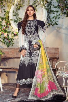 Formal Lawn Suit With Printed Motifs For Eid, Formal Suits With Printed Motifs And Long Sleeves, Unstitched Black Suits For Eid, Black Dabka Suits For Eid, Formal Cambric Sets With Long Sleeves, Formal Eid Dupatta With Digital Print, Formal Salwar Kameez With Printed Motifs For Eid, Formal Cotton Lawn Suit With Printed Motifs, Black Cambric Lawn Suit For Eid