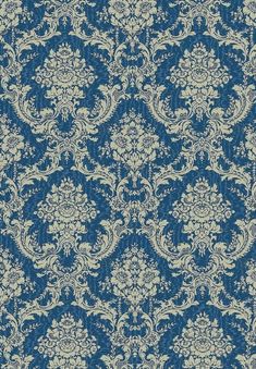 a blue and white wallpaper with an ornate design