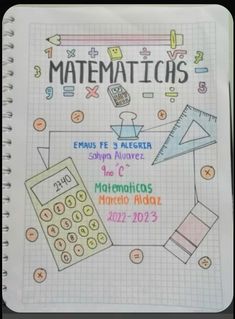 a notebook with the words matematchs written in spanish and an image of a calculator