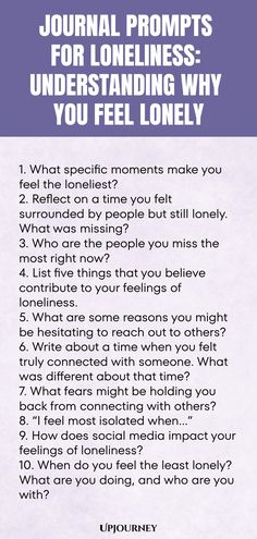 Explore these insightful journal prompts designed to help you understand and navigate feelings of loneliness. Reflect on your emotions, seek clarity, and find ways to connect with yourself on a deeper level.