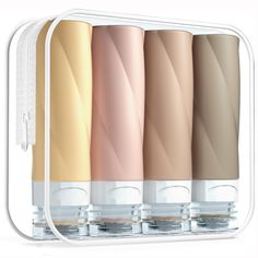 four different shades of the same color in a plastic case with zippers on each side