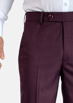 These Burgundy Sharkskin Pants have an elegant, stylish look that makes a statement. Crafted from premium sharkskin fabric, they are sure to make a lasting impression. Semi-formal Stretch Pants With Pockets, Elegant Stretch Trousers, Elegant Stretch Pants, Elegant Fitted Breeches For Workwear, Classic Fitted Full-length Breeches, Semi-formal Stretch Trousers, Slim Fit Trousers With Pressed Crease, Classic Full-length Fitted Breeches, Fitted Tapered Leg Breeches With Belt Loops