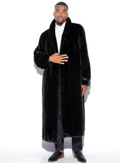 Make a statement in this classy full length mink fur coat for men. The shawl collar coat goes over everything both sporty and elegant - from sport jacket or turtleneck to your most elegant tuxedo! This style is custom-made, please allow approximately 2-6 weeks for delivery. For questions or rush orders, please call (334) 277-7610. Fur Origin: USA/Finland Made in Greece or USA Length: 54 inches May have dye added SKU: 191702 Shawl Collar Coat, Chinchilla Fur, Coat For Men, Mink Fur Coat, Sport Jacket, Fur Blanket, Collar Coat, Mink Fur, Earmuffs