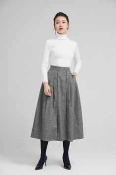 elegant pleated skirt with high waist and wide waist band 2243 – xiaolizi Romantic Skirt, Skirt Winter, Black Linen Pants, Tailored Clothes, Handmade Skirts, Mid Skirt, Summer Linen Dresses, Long Skirts For Women, Wide Waist