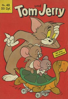 an old children's book with cartoon mouses riding on top of each other