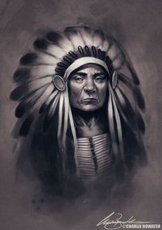 Ilustración | Charlie Bowater | New Art Collision Headdress Art, Native American Tattoo, Native Tattoos, Marquesan Tattoos, Native American Chief, Indian Headdress, Psy Art, Indian Tattoo