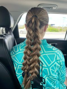 ponytail into 2 dragon braids Two Dragon Braids, Dragon Braid Ponytail, Two Braids Ponytail, Tennis Hairstyles, Dragon Braid, Basketball Hairstyles