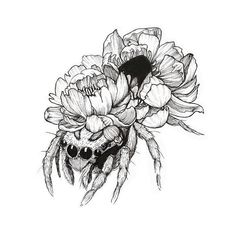 a drawing of a bee with flowers on its head, and the back end of it's body