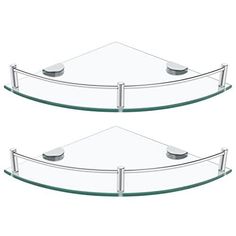 two glass shelves with metal brackets on them