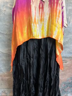 Sterling Styles cover up top in Sun Kiss 💋 One Size Fits Most 100% Rayon Dry Clean or hand wash on gentle Made in India Measurements Length HPS: (total length from high pt of shoulder to hem) – 28 1/2″Chest Circumference: (1″ below armhole) – 73″Sleeve Length: (from center back neck to sleeve hem) – 23″Sleeve Opening: (circ.@ sleeve hem) – 18″Sweep: (circumference on bottom hem) – 73″Shoulder: (shoulder pt seam to shoulder pt seam across back) – 46″Neck Width – 9 1/2″ Multicolor Beachwear Cover-up With Kimono Sleeves, Spring Multicolor Cotton Cover-up, One Size Multicolor Beachwear Cover-up, Multicolor Silk Kimono For Beach Cover-up, Multicolor Block Print Sarong For Beach Cover-up, Measurement Length, Fashion Art, Cover Up, India