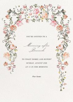 an ornate frame with flowers and leaves on it is the centerpiece of this wedding card