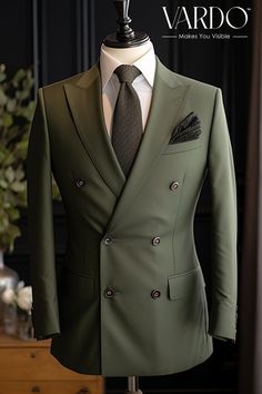 Vardo Suits, Ceo Inspiration, Green Suit Men, Double Breasted Suit Men, Olive Green Suit