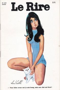 the cover of le rire magazine with a woman in blue dress holding a white cat