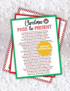 christmas pass the present printable