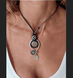 Leather Necklace for Women, Black Necklace Cord, Adjustable Necklace, Boho Necklace, Bohemian Jewelry, Gift Ideas for Women - Etsy Clay Wind Chimes, Bohemian Jewelry Gift, Jewelry Pictures, Leather Necklaces, Black Leather Necklace, Soutache Necklace, Necklace Cord, Jewelry Gift Ideas, Jewelry Picture