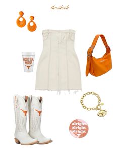 GAMEDAY OUTFIT 🏈 #collegefootball #gameday #outfits #style Texas Longhorns Game Day Outfit, Sec Football Game Day Outfit, Texas Game Day Outfit, Ut Gameday Outfit, White Gameday Outfit, Sec Gameday Outfits, Uga Gameday Outfit