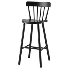 a black bar stool with a wooden seat and backrest on an isolated white background