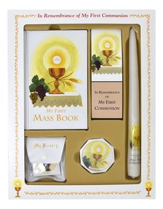 First Mass Book (My First Eucharist) Deluxe Set - White Catholic Candle, Catholic Candles, In Remembrance Of Me, Catholic Books, Eucharist, Scripture Verses, Book Publishing, For Girls, Boy Or Girl