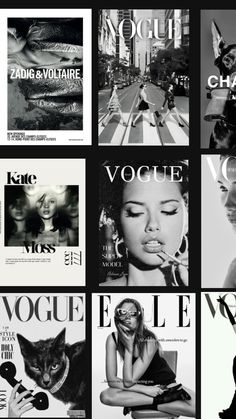 black and white collage with magazine covers