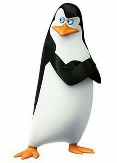 a cartoon penguin standing with his arms crossed