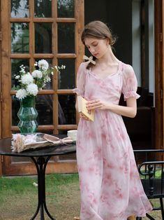 Pale red rose pattern French dress – remulia Pale Pink Roses, Red French, Backless Long Dress, French Dress, Rose Pale, Cottagecore Dress, Rose Rouge, Romantic Roses, Rose Dress