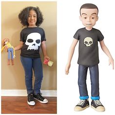 two dolls are shown side by side, one has a skull on it and the other has a doll