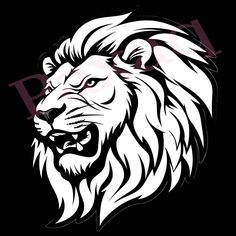 a white lion's head on a black background with the letter d in it