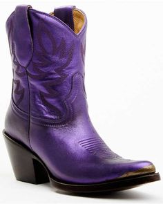 Idyllwind Women's Wheels Metallic Leather Booties - Pointed Toe - Country Outfitter Purple Cowboy Boots, Womens Cowgirl Boots, Bota Country, Western Booties, Miranda Lambert, Cowboy Boots Women, Heel Caps, Purple Leather, Rubber Heels