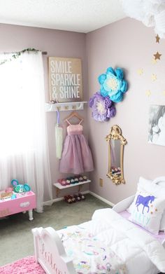 Love the "Dress-up Corner" of this Shared Big Girl Room for Sisters! Dress Up Corner, Dress Up Area, Reading Corners