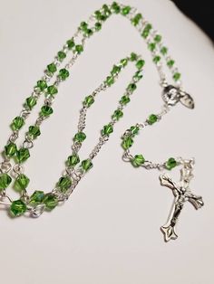 Beautiful handmade green rosary Adjustable Green Spiritual Rosary, Adjustable Green Rosary With Round Beads, Green Beaded Spiritual Rosary, Green Beaded Rosary With Round Beads, Green Beaded Rosary, Handmade Green Rosary, Green Rosary With 8mm Beads, Green 8mm Beads Spiritual Rosary, Green Rosary With Round Beads As Gift