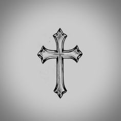 a black and white drawing of a cross