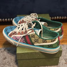 Bought These Sneakers For My Daughter And You Won’t Believe She Didn’t Want Them! They Have Been Worn A Bit, But Best Part About That Is You Can Throw The. In The Wash And They’re Like New! Comes With Extra Pair Of Laces, Dust Bag For Each Shoe, And Original Box. Make Me An Offer! Blue Gucci Lace-up Sneakers, Blue Gucci Sneakers With Branded Insole, Gucci Blue Round Toe Sneakers, Blue Gucci Sneakers With Round Toe, Blue Lace-up Gucci Sneakers, Blue Gucci Low-top Sneakers, Blue Low-top Gucci Sneakers, Blue Sporty Gucci Sneakers, Designer Blue Gucci Sneakers