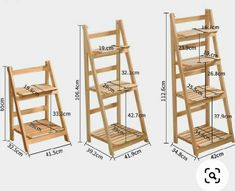 three wooden ladders with measurements for each one and the other two are shown in different sizes