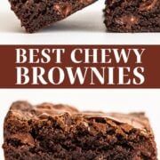 two brownies with the words best chewy brownies on them