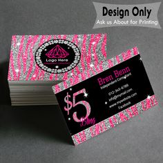 business card with pink and black zebra print on the front, $ 5 00 each