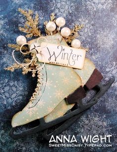 an ice skate with a sign that says winter