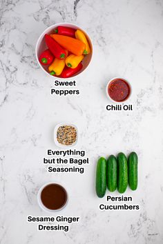 the ingredients to make this recipe include cucumbers, peppers, chili, and pepper paste