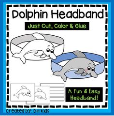 dolphin headband for kids to color and glue on the back of a blue frame