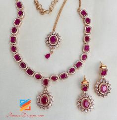 Magenta AD Necklace Drop Earrings Tikka Set Available to shop online and delivered to your doorsteps anywhere in the world with our Everything-Everywhere FREE Shipping. 📦Unmatched FREE Worldwide Shipping EXPLORE more Maang Tikka Sets and Tikka Set Punjabi AMERICAN DIAMOND JEWELLERY Match with our pretty Single Line Necklaces Rajveer, Canada ⭐️⭐️⭐️⭐️⭐️ I bought chokkar set from this website. I really loved the set and couldn’t express my feelings when I opened the box with thank you note and app Pink Ruby Jewelry Sets For Gifts, Ruby Necklaces With Matching Earrings As Gift, Ruby Necklace With Matching Earrings As A Gift, Ruby Necklaces With Matching Earrings For Gift, Traditional Pink Jewelry Sets With Stone Work, Bollywood Style Pink Tikka With Stone Work, Traditional Pink Jewelry Set With Matching Earrings, Dark Pink Jewellery Set, Luxury Pink Bollywood Necklace