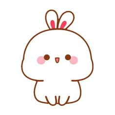 a white rabbit with pink ears and eyes sitting on top of it's head