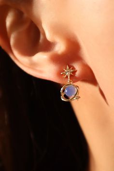 14K Gold Moonstone Star Earrings – Cutethingscommin Gold Moonstone Earrings, Jewelry Wishlist, Saving Grace, Earring Ideas, Blue Moonstone, Saved By Grace, Sparkle And Shine, Moonstone Earrings, Silver Pin