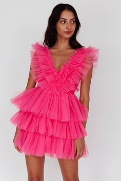 Shop the Froufrou Layered Tulle Mini Dress Hot Pink | Selfie Leslie Mini Dress Hot, Tulle Mini Dress, Yellow Bridesmaids, Valentine Dress, Stunning Gowns, Pink Tulle, Iron Material, Date Night Dresses, Mini Dress Casual