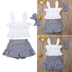 Toddler Kids Baby Girl Clothes Tank top Shorts Pants Summer 3PCS Outfits Set Cotton Matching Outfits For Summer, Summer Matching Cotton Outfit Sets, Cute Matching Set Bottoms For Summer, Summer Cotton Matching Outfits Sets, White Matching Set Tops For Playwear, White Ruffled Summer Sets, Sleeveless Cotton Pant Set For Summer, White Cotton Pant Set For Summer, White Matching Set For Summer