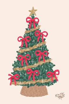 Illustration Christmas Tree, Cute Christmas Tree Illustration, Cute Christmas Art Drawing, Christmas Art Aesthetic, Aesthetic Christmas Art, Christmas Aesthetic Art, Christmas Wallpaper Christmas Tree, Christmas Canvas Ideas