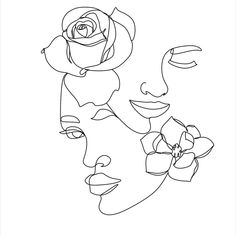 a line drawing of a woman's face with a rose in her hair