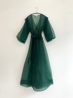 KAMPERETT Loretta Midi Silk Organza Dark Green Formal Engagement Party, Silk Organza Dress, Backless Wedding, Midi Wrap Dress, Shower Dresses, Silk Organza, Mid Dresses, Elbow Length Sleeve, Full Skirt