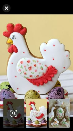 an image of some cookies in the shape of chickens and roosters on top of each other