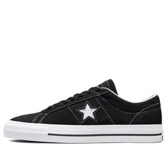 If you love the classic style and comfort of Converse One Star, then you're in luck! KICKS CREW has the Pro Black/White edition for your feet - plus a few other must-haves too. The iconic design is made with a canvas upper that's lightweight and breathable, modernized by updated features such as flexible cushioning soles for better traction so you can hit new peaks on all your everyday adventures. With its sleek black exterior emphasizing the white star detail at the side, this classic shoe offe Converse One Star High Top, Converse Black Skate Shoes For Sports, One Star Converse Shoes, Converse One Star Pro, Black Converse Cheap, Black One Star Converse, Converse Star, Converse One Star, Black Converse