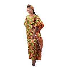 Authentic African kente kaftan. Hand crafted in Ghana, West Africa. Heavy gold embroidery around collar for a royal look. Fits any size up to a 48" bust. 54" length. Comes with head scarf. 100% cotton. Machine wash in cold water. Made in Ghana. C-WH067 Royal Look, African Inspired Fashion, Gold Embroidery, Inspired Fashion, African Inspired, West Africa, African Clothing, Head Scarf, Ghana