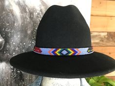 Southwest Hand Beaded Hat Band Multicolor Beaded Hat With Curved Brim, Multicolor Beaded Brimmed Hat, Multicolor Beaded Short Brim Hat, Black Beaded Western Hat, Black Beaded Brimmed Hat, Beaded Hat Bands, Beaded Hat, Hat Band, Hand Beading